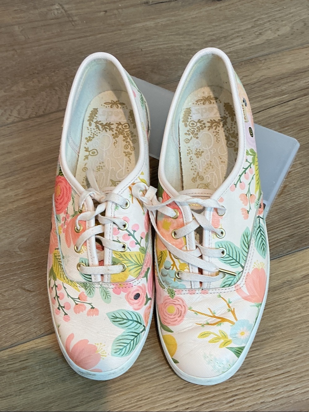 Keds Rifle Paper Floral Sneakers - Pink, Green, Yellow, size 8